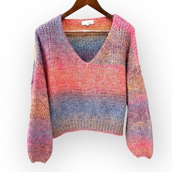 Pinch Sweaters - PINCH Chunky ombre space dye Vneck pullover sweater, slouchy, size M